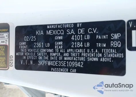 2025 Kia K4 Gt-Line from USA, damaged, VIN 3KPFW4DE3SE109942